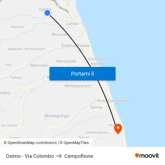 Osimo - Via Colombo to Campofilone map