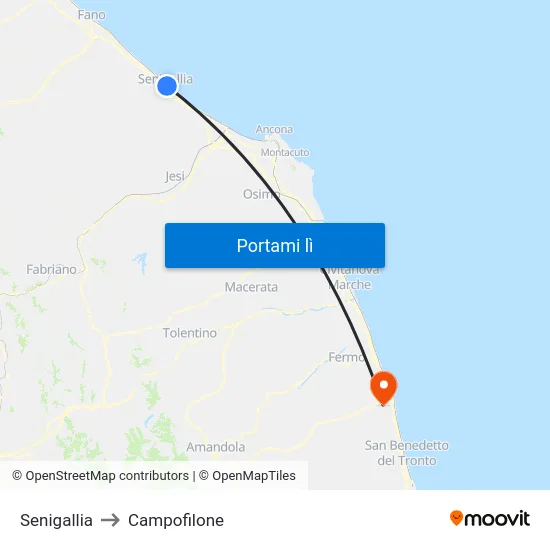 Senigallia to Campofilone map