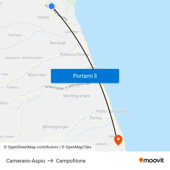 Camerano-Aspio to Campofilone map