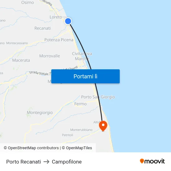 Porto Recanati to Campofilone map
