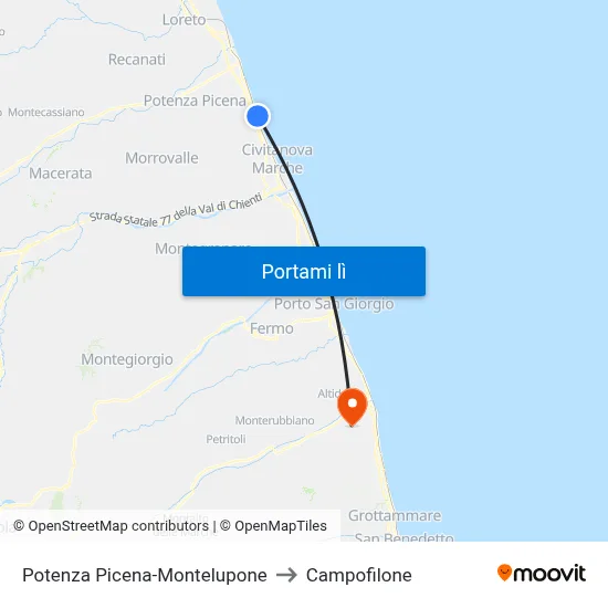 Potenza Picena-Montelupone to Campofilone map