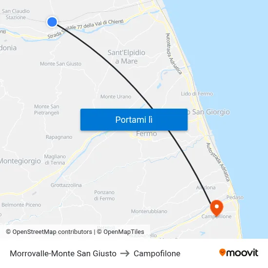 Morrovalle-Monte San Giusto to Campofilone map
