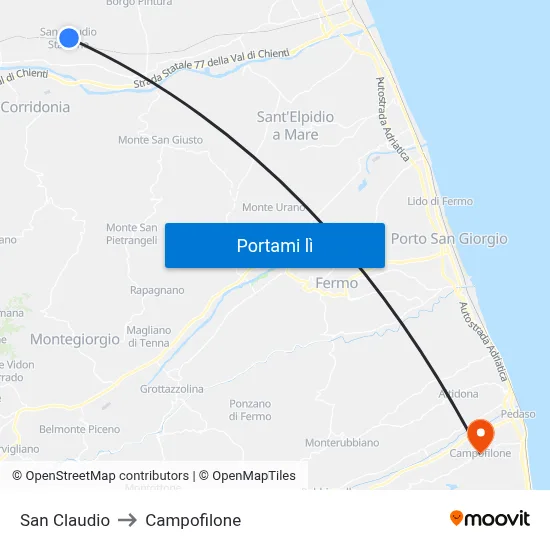San Claudio to Campofilone map