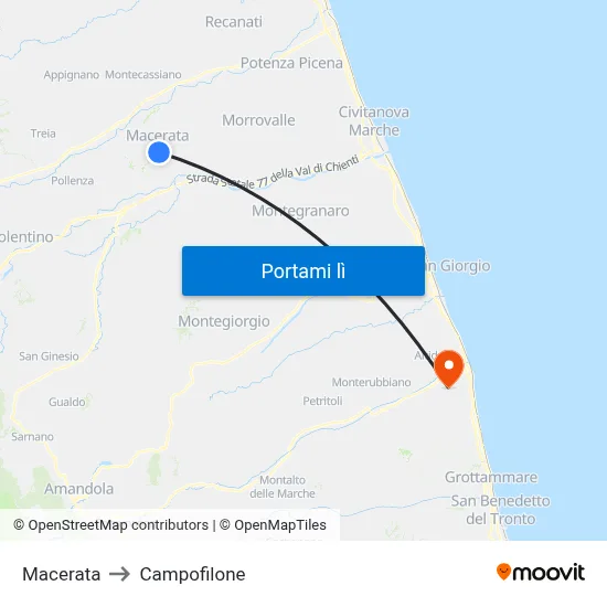 Macerata to Campofilone map
