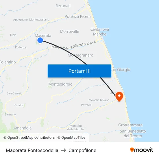 Macerata Fontescodella to Campofilone map