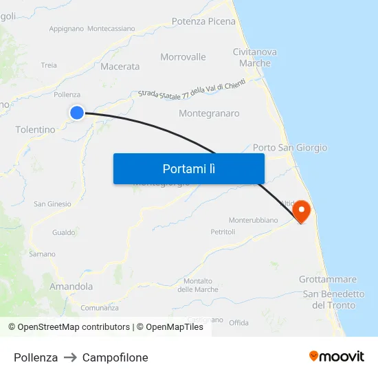 Pollenza to Campofilone map