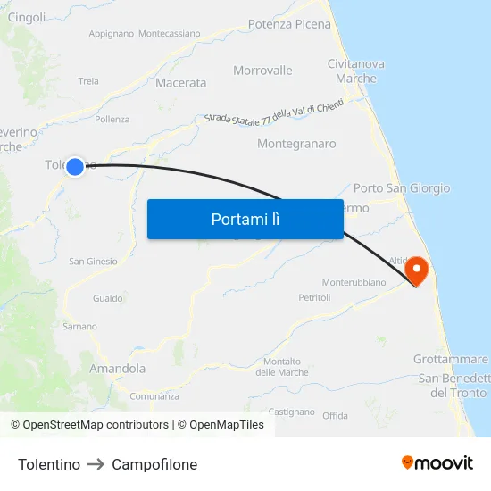 Tolentino to Campofilone map
