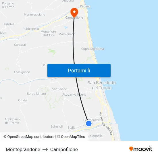 Monteprandone to Campofilone map