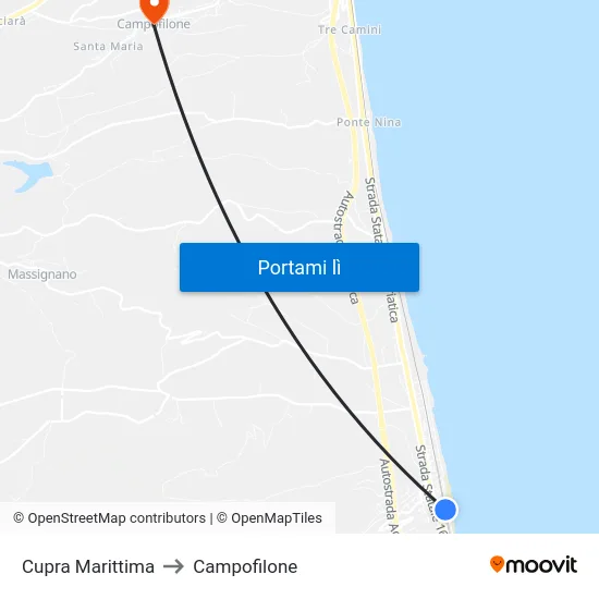Cupra Marittima to Campofilone map