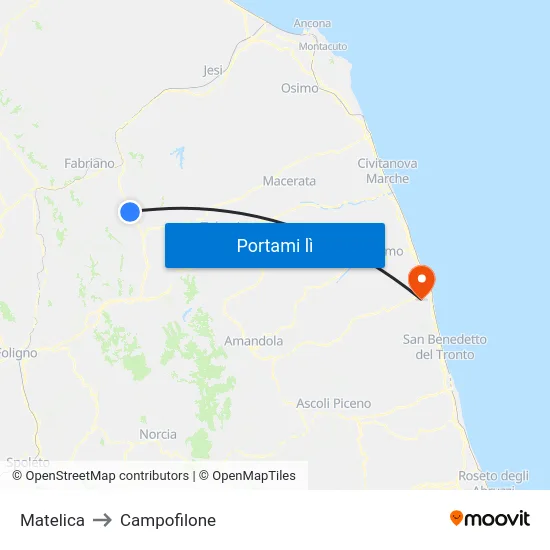 Matelica to Campofilone map