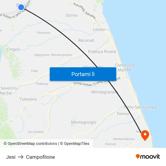 Jesi to Campofilone map