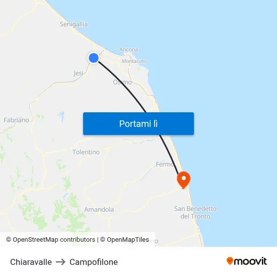 Chiaravalle to Campofilone map