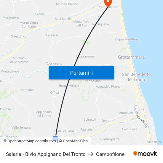 Salaria - Bivio Appignano Del Tronto to Campofilone map