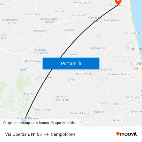Via Oberdan, N° 63 to Campofilone map
