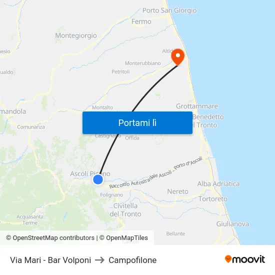 Via Mari - Bar Volponi to Campofilone map