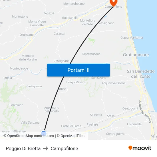 Poggio Di Bretta to Campofilone map