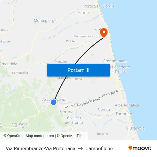 Via Rimembranze-Via Pretoriana to Campofilone map