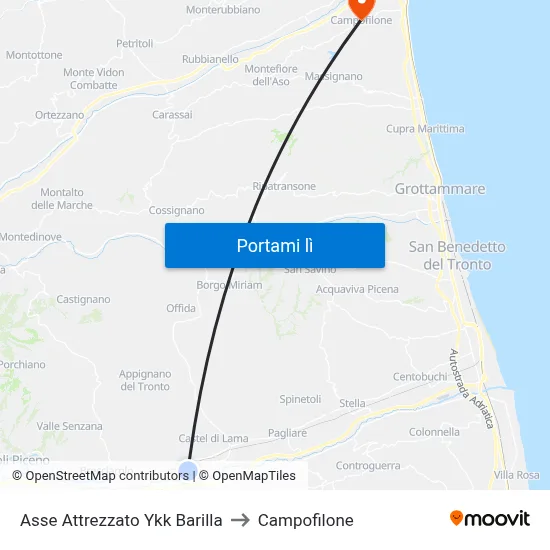Asse Attrezzato Ykk Barilla to Campofilone map