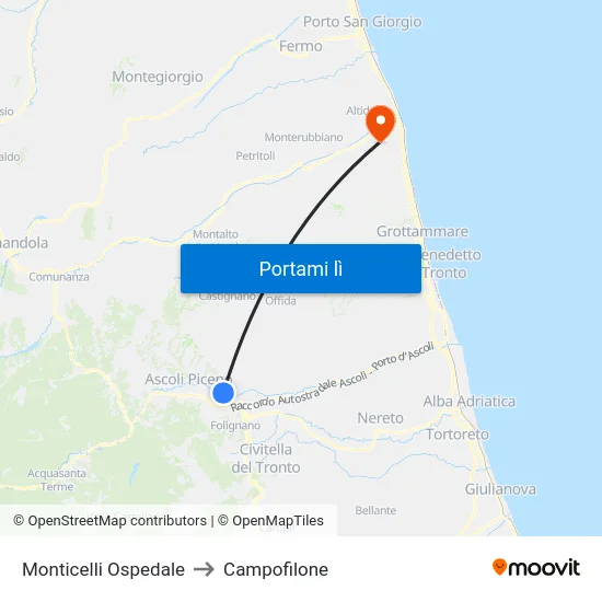 Monticelli Ospedale to Campofilone map