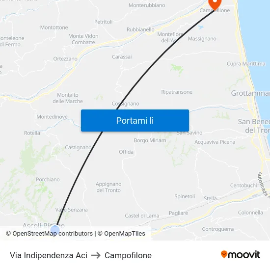 Via Indipendenza Aci to Campofilone map