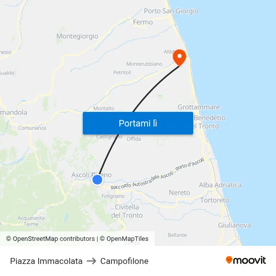 Piazza Immacolata to Campofilone map
