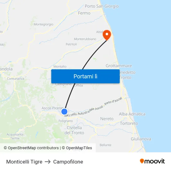 Monticelli Tigre to Campofilone map