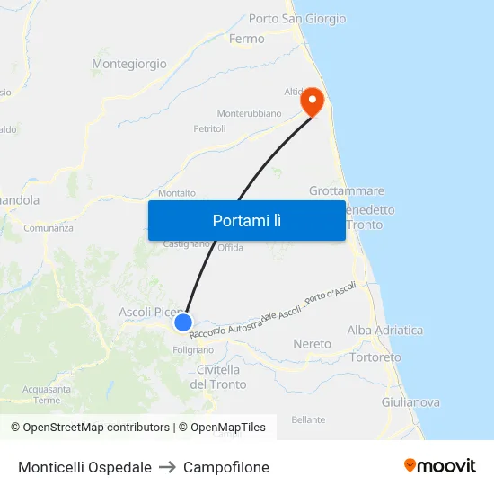 Monticelli Ospedale to Campofilone map