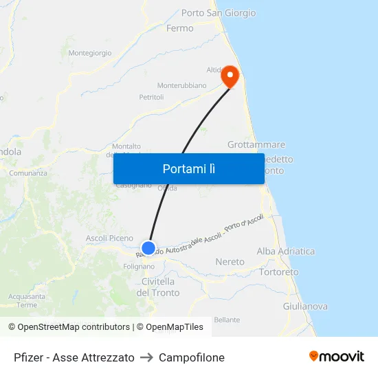 Pfizer - Asse Attrezzato to Campofilone map
