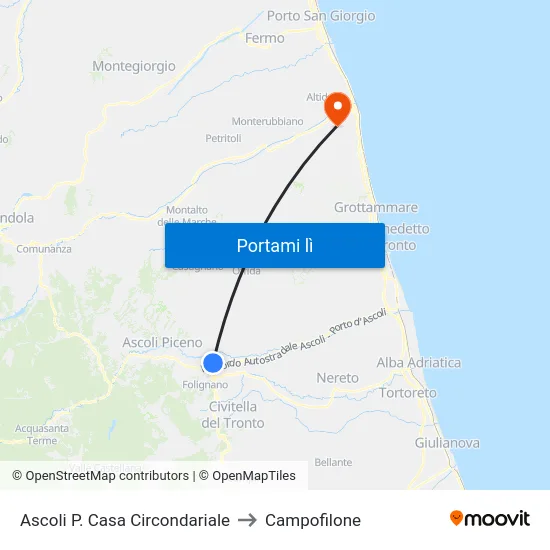 Ascoli P. Casa Circondariale to Campofilone map