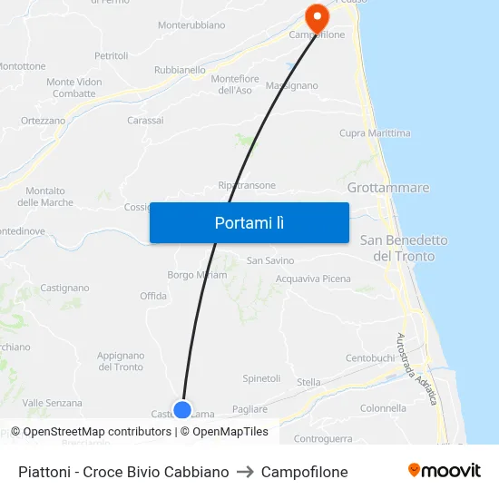 Piattoni - Croce Bivio Cabbiano to Campofilone map