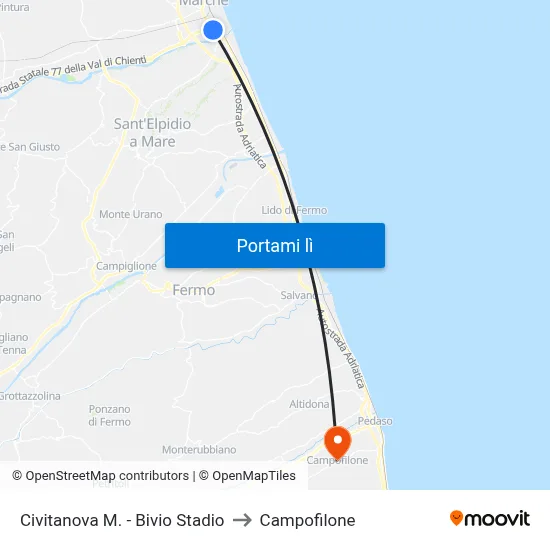Civitanova M. - Bivio Stadio to Campofilone map