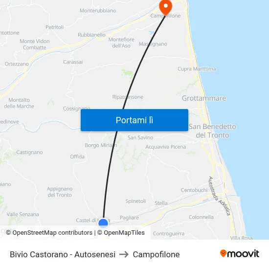 Bivio Castorano - Autosenesi to Campofilone map