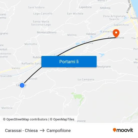 Carassai - Chiesa to Campofilone map