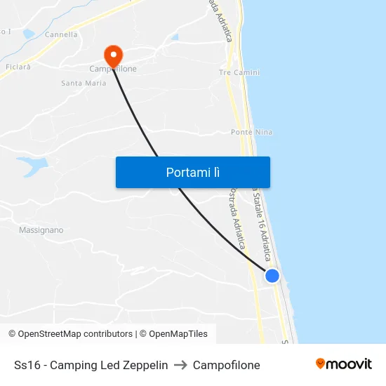 Ss16 - Camping Led Zeppelin to Campofilone map
