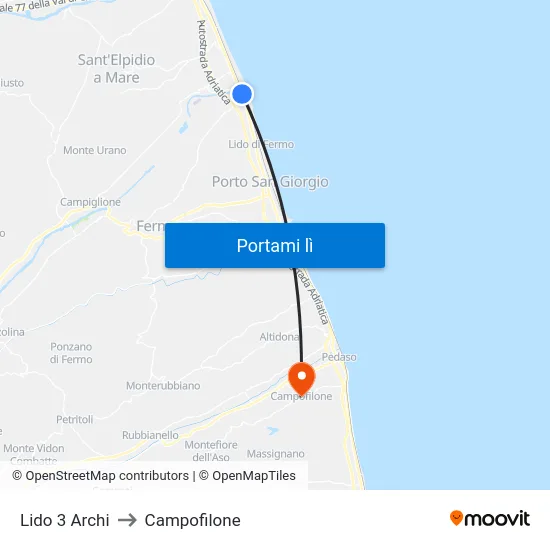 Lido 3 Archi to Campofilone map