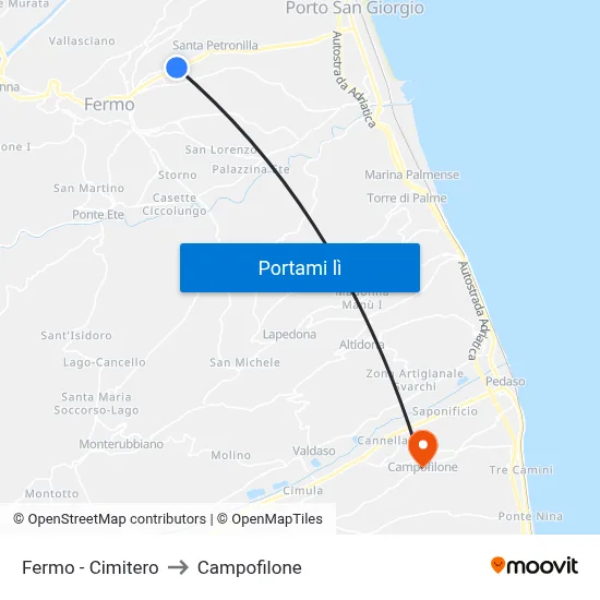 Fermo - Cimitero to Campofilone map
