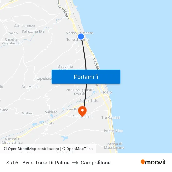 Ss16 - Bivio Torre Di Palme to Campofilone map