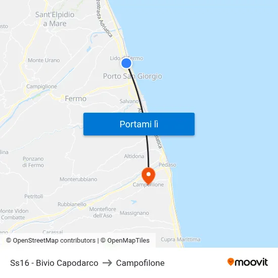 Ss16 - Bivio Capodarco to Campofilone map