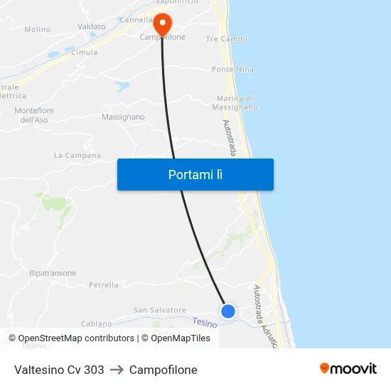 Valtesino Cv 303 to Campofilone map