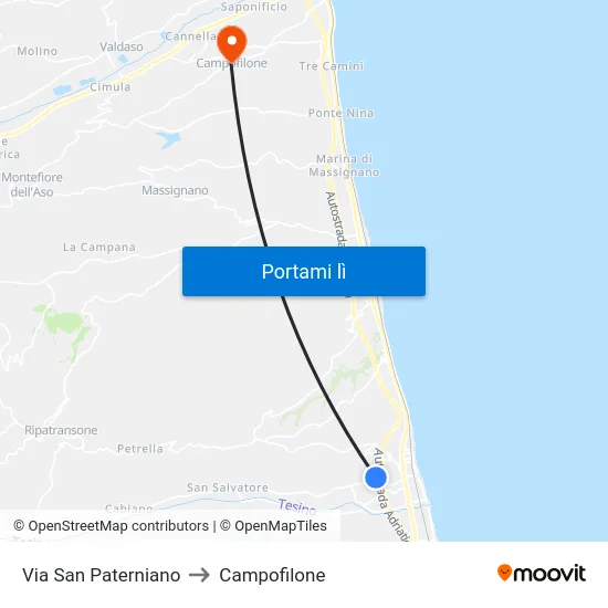 Via San Paterniano to Campofilone map