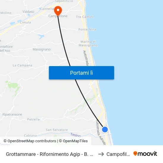 Grottammare - Rifornimento Agip - B. Valtesino to Campofilone map