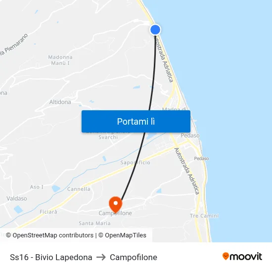 Ss16 - Bivio Lapedona to Campofilone map