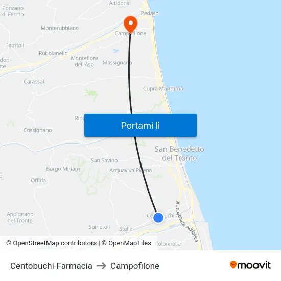 Centobuchi-Farmacia to Campofilone map