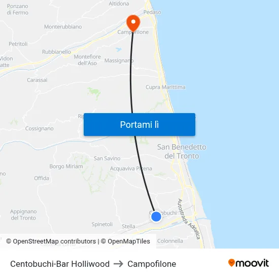 Centobuchi-Bar Holliwood to Campofilone map