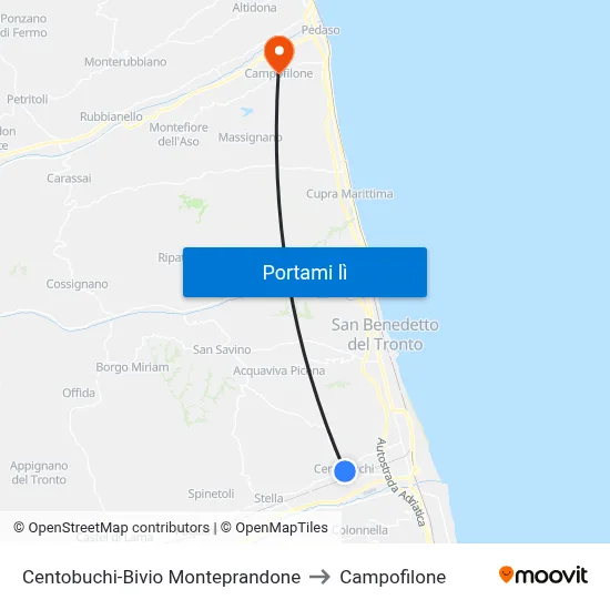 Centobuchi-Bivio Monteprandone to Campofilone map