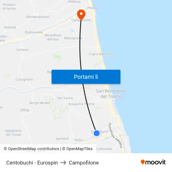Centobuchi - Eurospin to Campofilone map