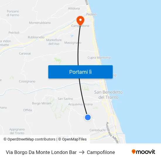 Via Borgo Da Monte London Bar to Campofilone map