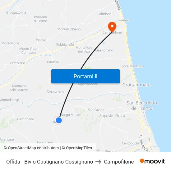 Offida - Bivio Castignano-Cossignano to Campofilone map