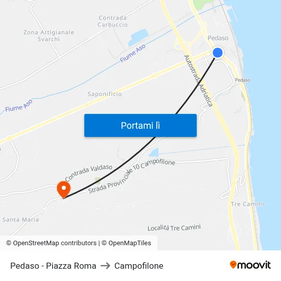 Pedaso - Piazza Roma to Campofilone map