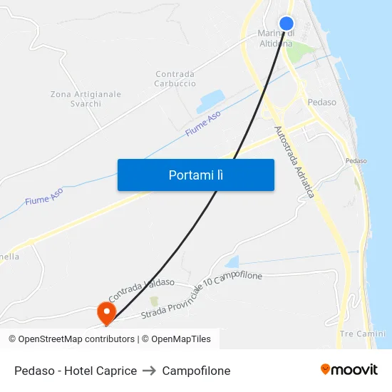 Pedaso - Hotel Caprice to Campofilone map